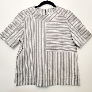 Per Se by Carlisle Black & White Striped Jasmine Italian Cotton Top in Size 10